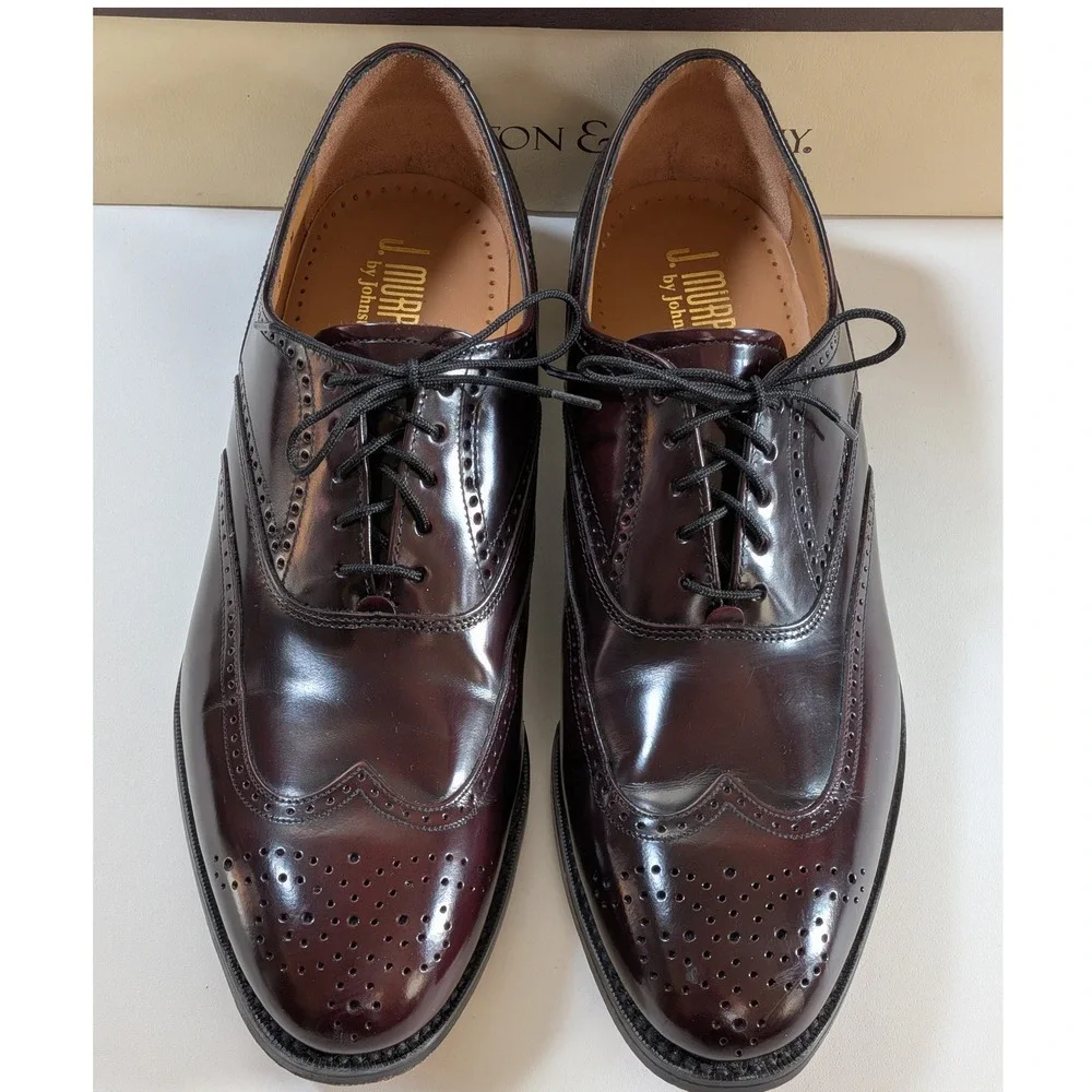 Johnston & Murphy J. Murphy Burgundy Leather Wingtip Oxford Shoes 20-41033 Size8